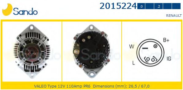 SANDO 2015224.0 Генератор для автомобилей с кондиционером для RENAULT LAGUNA I (Рено Лагуна 1) SANDO 2015224.0 Генератор для автомобилей с кондиционером для RENAULT LAGUNA I (Рено Лагуна 1)