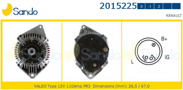 SANDO 2015225.0 Генератор для RENAULT MEGANE I (Рено Меган 1) SANDO 2015225.0 Генератор для RENAULT MEGANE I (Рено Меган 1)