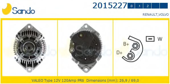 SANDO 2015227.1 Генератор для RENAULT LAGUNA I (Рено Лагуна 1) SANDO 2015227.1 Генератор для RENAULT LAGUNA I (Рено Лагуна 1)