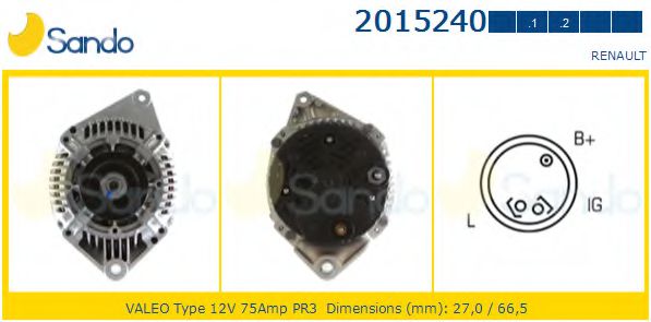 SANDO 2015240.1 Генератор для RENAULT ESPACE III (Рено Эспейс 3) SANDO 2015240.1 Генератор для RENAULT ESPACE III (Рено Эспейс 3)