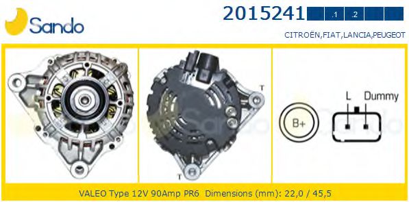 SANDO 2015241.1 Генератор для PEUGEOT PARTNER PATAGONICA / URBANA (Пежо Партнер патагоника / урбана) SANDO 2015241.1 Генератор для PEUGEOT PARTNER PATAGONICA / URBANA (Пежо Партнер патагоника / урбана)