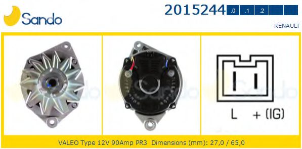 SANDO 2015244.0 Генератор для RENAULT 19 I (Рено 19 1) SANDO 2015244.0 Генератор для RENAULT 19 I (Рено 19 1)
