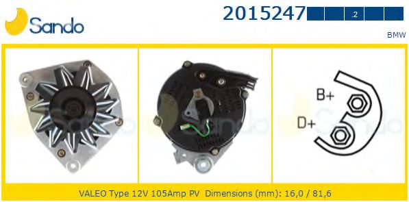 SANDO 2015247.2 Генератор для BMW 3 (Бмв 3) SANDO 2015247.2 Генератор для BMW 3 (Бмв 3)