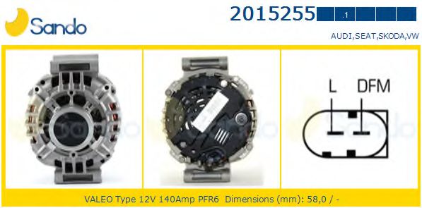 SANDO 2015255.1 Генератор 06 2002 для SKODA YETI (Шкода Йети) SANDO 2015255.1 Генератор 06 2002 для SKODA YETI (Шкода Йети)