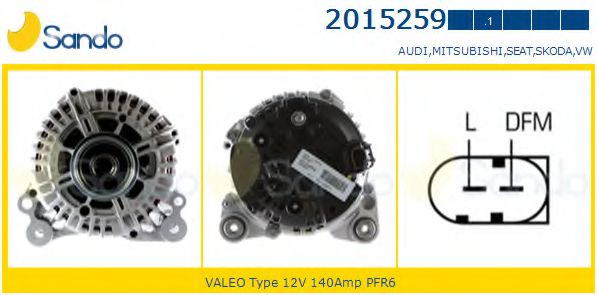 SANDO 2015259.1 Генератор для SKODA SUPERB (Шкода Суперб) SANDO 2015259.1 Генератор для SKODA SUPERB (Шкода Суперб)