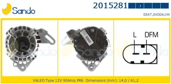 SANDO 2015281.1 Генератор для SEAT IBIZA V (Сеат Ибица 5) SANDO 2015281.1 Генератор для SEAT IBIZA V (Сеат Ибица 5)
