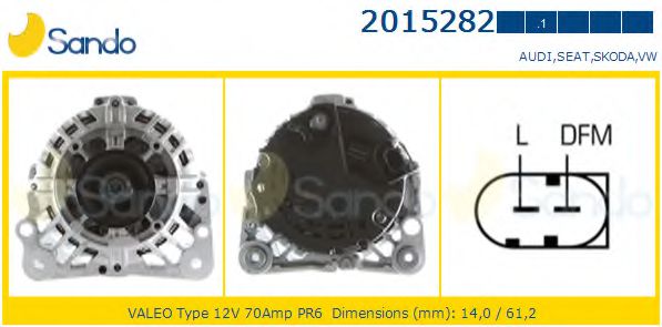 SANDO 2015282.1 Генератор 06 2001 для VOLKSWAGEN BORA (Фольксваген Бора) SANDO 2015282.1 Генератор 06 2001 для VOLKSWAGEN BORA (Фольксваген Бора)