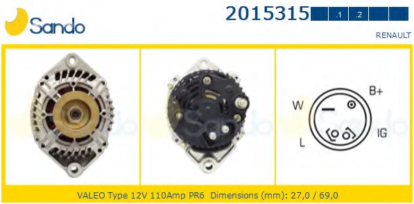 SANDO 2015315.1 Генератор для RENAULT SAFRANE (Рено Сафранэ) SANDO 2015315.1 Генератор для RENAULT SAFRANE (Рено Сафранэ)