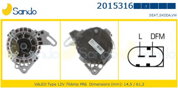 SANDO 2015316.1 Генератор для SEAT IBIZA V (Сеат Ибица 5) SANDO 2015316.1 Генератор для SEAT IBIZA V (Сеат Ибица 5)