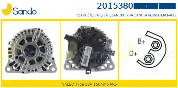 SANDO 2015380.1 Генератор для PEUGEOT (Пежо) SANDO 2015380.1 Генератор для PEUGEOT (Пежо)