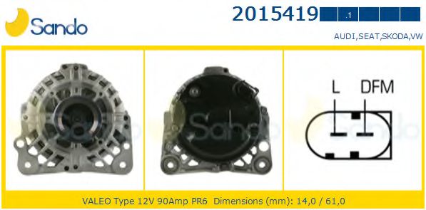 SANDO 2015419.1 Генератор для SKODA (Шкода) SANDO 2015419.1 Генератор для SKODA (Шкода)