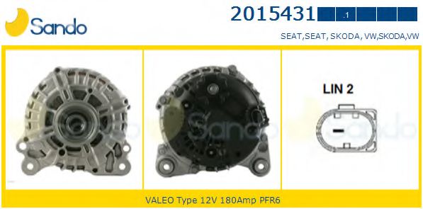 SANDO 2015431.1 Генератор для SEAT ALHAMBRA (Сеат Альхамбра) SANDO 2015431.1 Генератор для SEAT ALHAMBRA (Сеат Альхамбра)