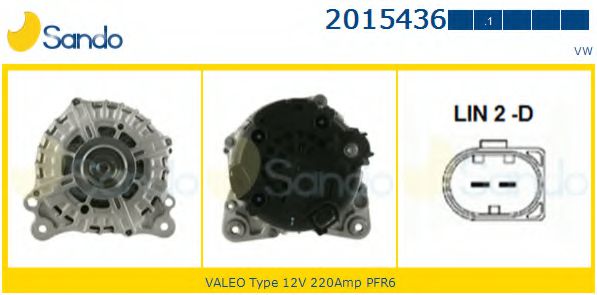 SANDO 2015436.1 Генератор для VOLKSWAGEN TOUAREG (Фольксваген Туарег) SANDO 2015436.1 Генератор для VOLKSWAGEN TOUAREG (Фольксваген Туарег)