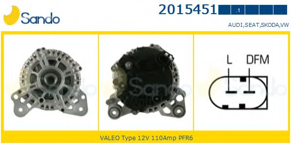 SANDO 2015451.1 Генератор для VOLKSWAGEN JETTA VI IV (Фольксваген Джетта 6 4) SANDO 2015451.1 Генератор для VOLKSWAGEN JETTA VI IV (Фольксваген Джетта 6 4)