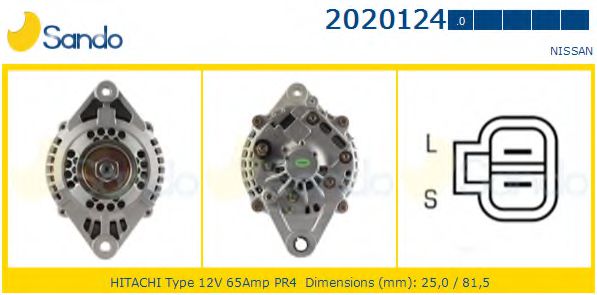 SANDO 2020124.0 Генератор для NISSAN (Ниссан) SANDO 2020124.0 Генератор для NISSAN (Ниссан)