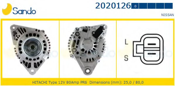 SANDO 2020126.0 Генератор для NISSAN PRIMERA (Ниссан Примера) SANDO 2020126.0 Генератор для NISSAN PRIMERA (Ниссан Примера)