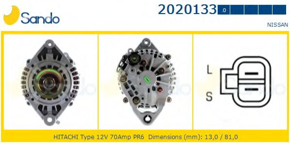 SANDO 2020133.0 Генератор 12 1997 для NISSAN (Ниссан) SANDO 2020133.0 Генератор 12 1997 для NISSAN (Ниссан)