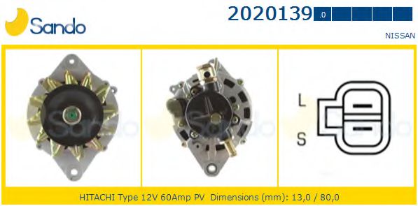 SANDO 2020139.0 Генератор для NISSAN (Ниссан) SANDO 2020139.0 Генератор для NISSAN (Ниссан)