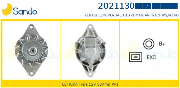 SANDO 2021130.1 Генератор для VOLVO 340-360 (Вольво 340-360) SANDO 2021130.1 Генератор для VOLVO 340-360 (Вольво 340-360)