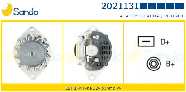 SANDO 2021131.1 Генератор для FIAT DUCATO (Фиат Дукато) SANDO 2021131.1 Генератор для FIAT DUCATO (Фиат Дукато)