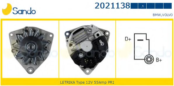 SANDO 2021138.1 Генератор 45 для BMW 3 (Бмв 3) SANDO 2021138.1 Генератор 45 для BMW 3 (Бмв 3)