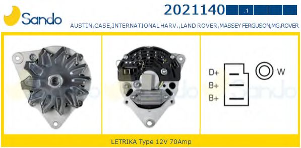SANDO 2021140.1 Генератор для LAND ROVER DEFENDER (Ленд ровер/лэнд ровер Дэфэндэр) SANDO 2021140.1 Генератор для LAND ROVER DEFENDER (Ленд ровер/лэнд ровер Дэфэндэр)