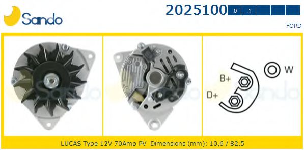 SANDO 2025100.0 Генератор для FORD COURIER (Форд Cоуриэр) SANDO 2025100.0 Генератор для FORD COURIER (Форд Cоуриэр)