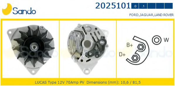 SANDO 2025101.0 Генератор для FORD ORION III (Форд Орион 3) SANDO 2025101.0 Генератор для FORD ORION III (Форд Орион 3)