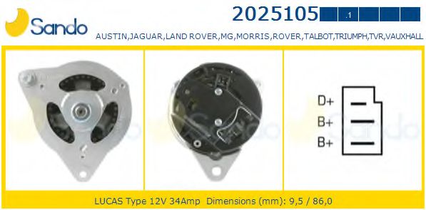 SANDO 2025105.1 Генератор для JAGUAR (Ягуар) SANDO 2025105.1 Генератор для JAGUAR (Ягуар)