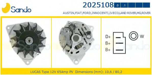 SANDO 2025108.0 Генератор для FORD FIESTA (Форд Фиэста) SANDO 2025108.0 Генератор для FORD FIESTA (Форд Фиэста)