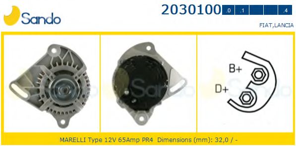 SANDO 2030100.0 Генератор 08 1999 для FIAT PUNTO (Фиат Пунто) SANDO 2030100.0 Генератор 08 1999 для FIAT PUNTO (Фиат Пунто)