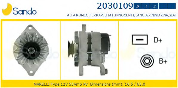 SANDO 2030109.0 Генератор для ALFA-ROMEO (Алфа-ромэо) SANDO 2030109.0 Генератор для ALFA-ROMEO (Алфа-ромэо)
