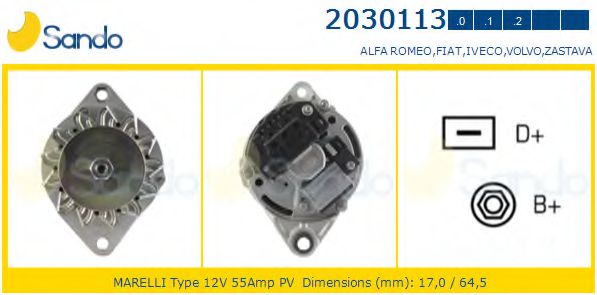SANDO 2030113.0 Генератор для ALFA-ROMEO (Алфа-ромэо) SANDO 2030113.0 Генератор для ALFA-ROMEO (Алфа-ромэо)