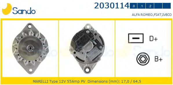 SANDO 2030114.0 Генератор 07 1989 для FIAT DUCATO (Фиат Дукато) SANDO 2030114.0 Генератор 07 1989 для FIAT DUCATO (Фиат Дукато)