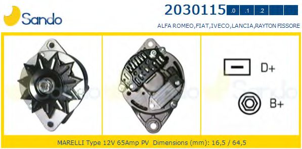 SANDO 2030115.0 Генератор для LANCIA (Лансиа/лянча) SANDO 2030115.0 Генератор для LANCIA (Лансиа/лянча)