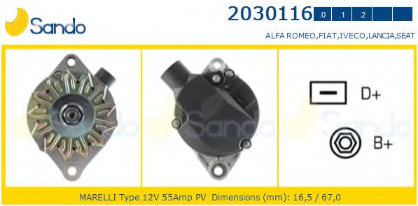 SANDO 2030116.0 Генератор для LANCIA (Лансиа/лянча) SANDO 2030116.0 Генератор для LANCIA (Лансиа/лянча)