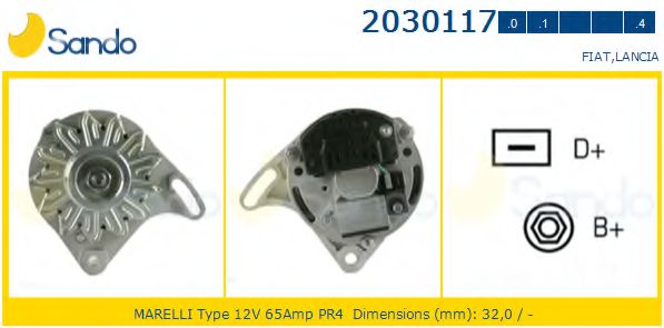 SANDO 2030117.0 Генератор для LANCIA (Лансиа/лянча) SANDO 2030117.0 Генератор для LANCIA (Лансиа/лянча)