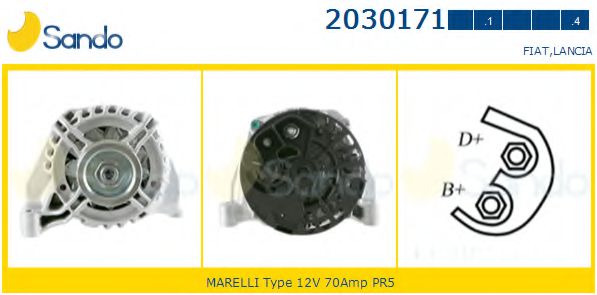 SANDO 2030171.1 Генератор для LANCIA MUSA (Лансиа/лянча Муса) SANDO 2030171.1 Генератор для LANCIA MUSA (Лансиа/лянча Муса)