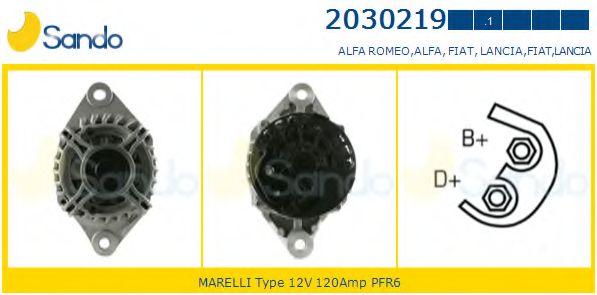 SANDO 2030219.1 Генератор для ALFA ROMEO MITO (Альфа ромео Мито) SANDO 2030219.1 Генератор для ALFA ROMEO MITO (Альфа ромео Мито)