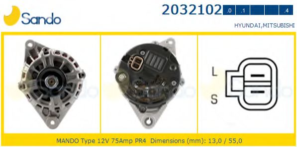 SANDO 2032102.1 Генератор для HYUNDAI ELANTRA (Хендай Элантра) SANDO 2032102.1 Генератор для HYUNDAI ELANTRA (Хендай Элантра)