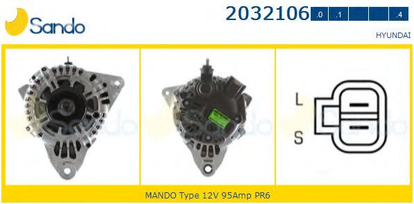 SANDO 2032106.0 Генератор 08 1998 для HYUNDAI SONATA IV (Хендай Соната 4) SANDO 2032106.0 Генератор 08 1998 для HYUNDAI SONATA IV (Хендай Соната 4)