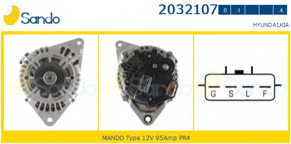 SANDO 2032107.0 Генератор для KIA OPTIMA (Киа Оптима) SANDO 2032107.0 Генератор для KIA OPTIMA (Киа Оптима)