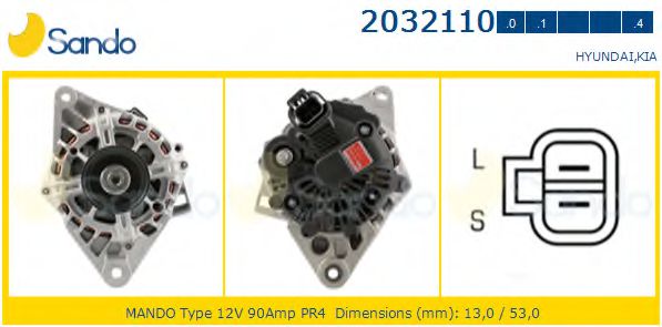 SANDO 2032110.1 Генератор механическая коробка передач для HYUNDAI GETZ (Хендай Гэтз) SANDO 2032110.1 Генератор механическая коробка передач для HYUNDAI GETZ (Хендай Гэтз)