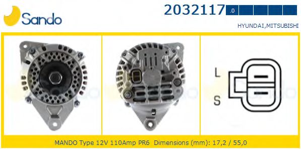 SANDO 2032117.0 Генератор для HYUNDAI (Хендай) SANDO 2032117.0 Генератор для HYUNDAI (Хендай)