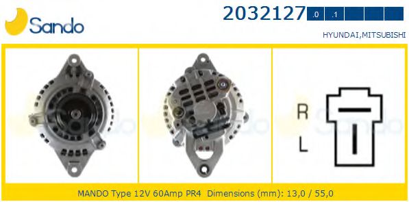 SANDO 2032127.1 Генератор для MITSUBISHI LANCER III (Митсубиши/митсубиси Ланcэр 3) SANDO 2032127.1 Генератор для MITSUBISHI LANCER III (Митсубиши/митсубиси Ланcэр 3)