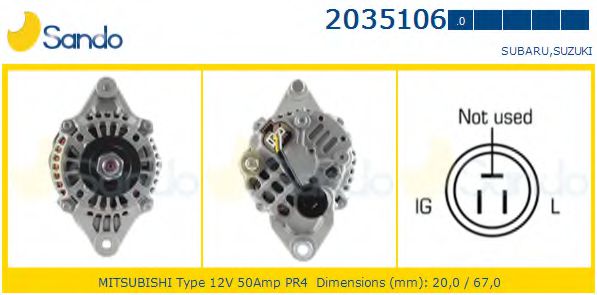 SANDO 2035106.0 Генератор для SUBARU JUSTY II (Субару Жустъ 2) SANDO 2035106.0 Генератор для SUBARU JUSTY II (Субару Жустъ 2)