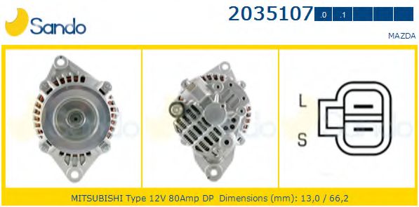 SANDO 2035107.0 Генератор для MAZDA B-SERIE (Мазда Б-сэриэ) SANDO 2035107.0 Генератор для MAZDA B-SERIE (Мазда Б-сэриэ)