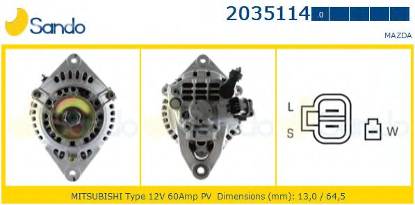 SANDO 2035114.0 Генератор для MAZDA 323 III (Мазда 323 3) SANDO 2035114.0 Генератор для MAZDA 323 III (Мазда 323 3)
