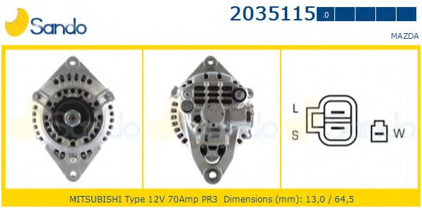 SANDO 2035115.0 Генератор для MAZDA 626 III (Мазда 626 3) SANDO 2035115.0 Генератор для MAZDA 626 III (Мазда 626 3)