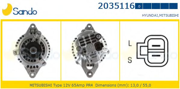 SANDO 2035116.0 Генератор для MITSUBISHI LANCER IV (Митсубиши/митсубиси Ланcэр иv) SANDO 2035116.0 Генератор для MITSUBISHI LANCER IV (Митсубиши/митсубиси Ланcэр иv)